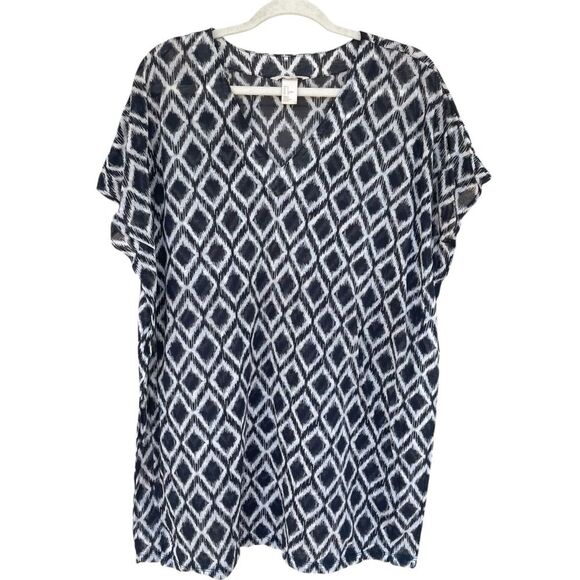 H&M Women's Top Black & White Geometric Print V-Neck Blouse Size L - Picture 1 of 7